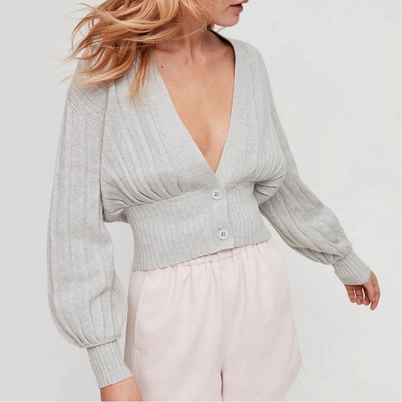 Aritzia Wilfred plunge cardigan grey XS - Picture 2 of 3